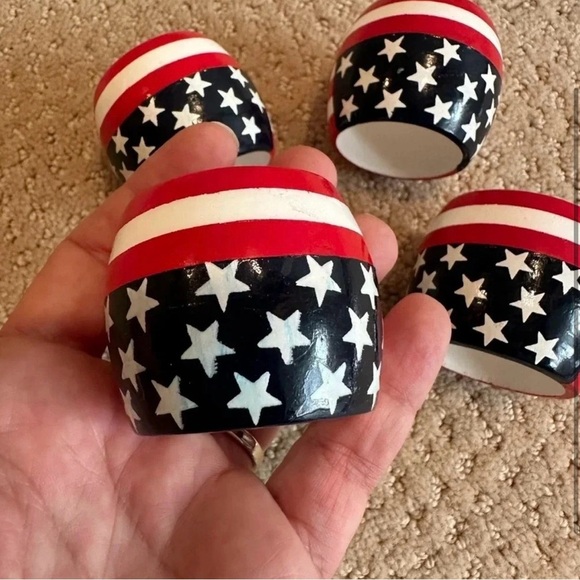 Fourth of July Napkin Ring Holders Set of four hand painted wood summer party - Picture 2 of 3